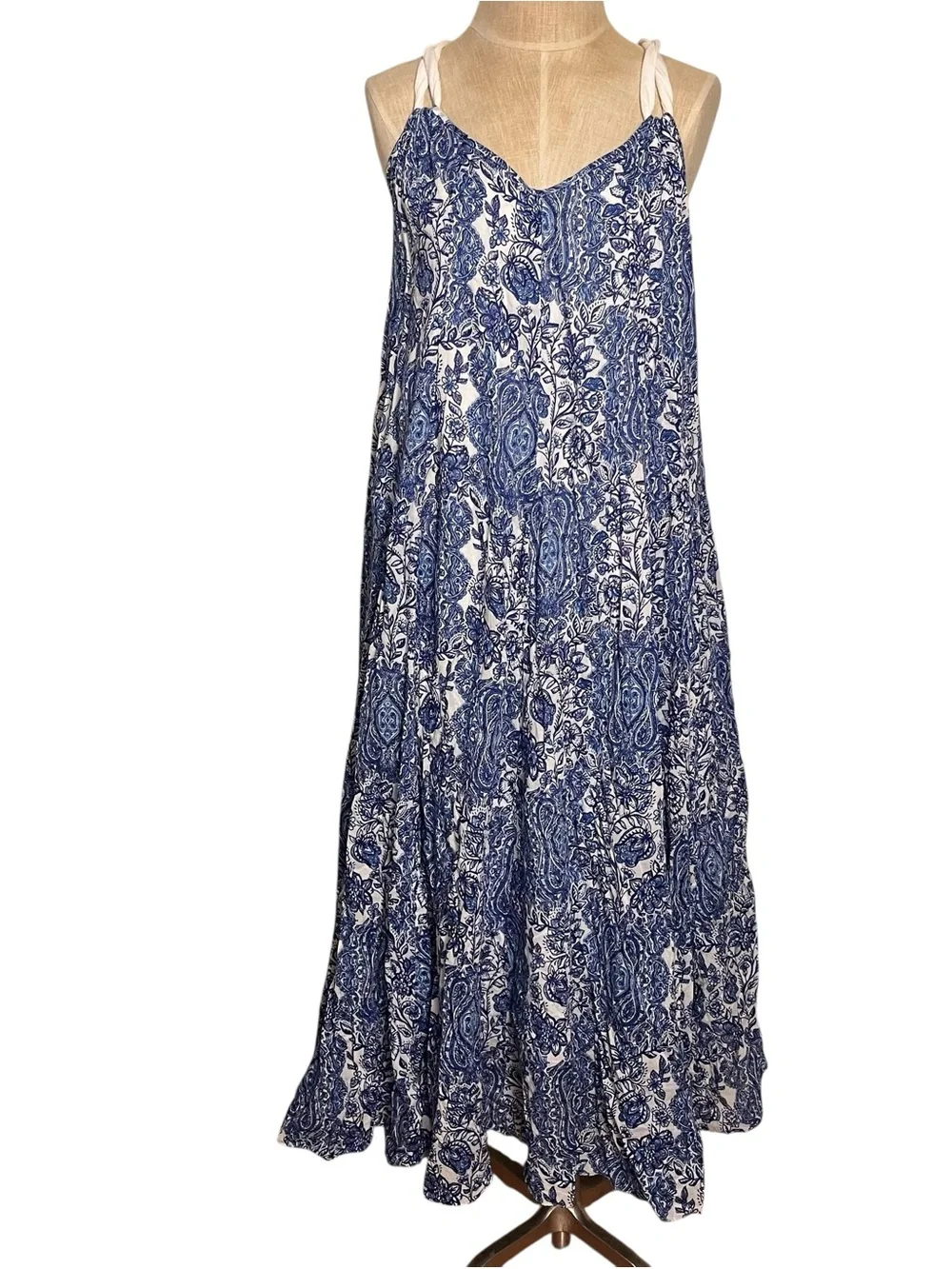 Garnet Hill Cotton Gauze Cover Up Maxi Midi Crinkle Sundress Dress Print — PM - Picture 1 of 13